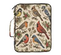 Lyeorm Vintage Winter Birds Accordion File Organizer with 3 Ring Binder 7 Pocket Expanding File Folders with Labels Zipper Binder Bag for Letter A4 Files, Holds 500 Sheets