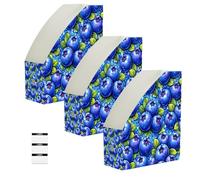 Lyeorm Vivid Blueberries 6 Pack Magazine File Holder Foldable Desk Storage Box for Book File Folders Vertical Magazine Organizer with Label for Home Office