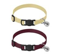 Lyeorm Warm Yellow Wine Red Dog Collar 2 Pack Pet Cat Collar with Bells & Adjustable Buckle for Small Dogs Cats