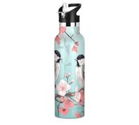 Lyeorm Water Bottle with Straw Lid 20 oz Cute Sparrows Stainless Steel Vacuum Insulated Sports Water Bottles, Leakproof, BPA-Free
