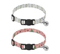 Lyeorm Watercolor Bows Roses Western Santa Dog Collar 2 Pack Pet Cat Collar with Bells & Adjustable Buckle for Small Dogs Cats