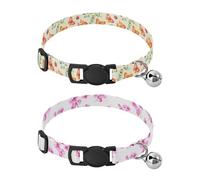 Lyeorm Watercolor Butterflies Watercolor Cherry Blossoms Dog Collar 2 Pack Pet Cat Collar with Bells & Adjustable Buckle for Small Dogs Cats