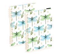 Lyeorm Watercolor Dragonfly Pattern Spiral Notebook 8.3” x 5.7” Hardcover Journal 60 Sheets College Ruled Paper Water Resistant Cover for Office, Writing, 2 Pack