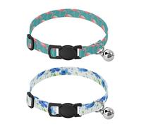 Lyeorm Watercolor Flamingos Watercolor Floral Dog Collar 2 Pack Pet Cat Collar with Bells & Adjustable Buckle for Small Dogs Cats