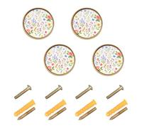 Lyeorm Watercolor Floral Botanical Cabinet Knobs 4 Pack 1-1/4 inch Round Kitchen Drawer Pulls Door Handles Knobs for Dresser