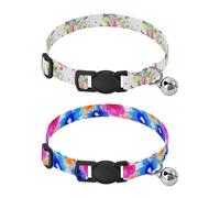 Lyeorm Watercolor Floral Watercolor Floral Dog Collar 2 Pack Pet Cat Collar with Bells & Adjustable Buckle for Small Dogs Cats