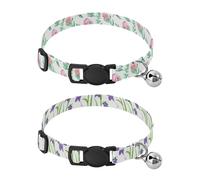 Lyeorm Watercolor Floral Watercolor Flowers Dog Collar 2 Pack Pet Cat Collar with Bells & Adjustable Buckle for Small Dogs Cats
