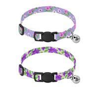 Lyeorm Watercolor Flowers Vibrant Flowers Dog Collar 2 Pack Pet Cat Collar with Bells & Adjustable Buckle for Small Dogs Cats