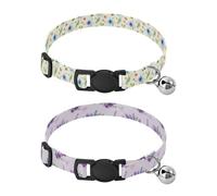 Lyeorm Watercolor Flowers Watercolor Flowers Dog Collar 2 Pack Pet Cat Collar with Bells & Adjustable Buckle for Small Dogs Cats