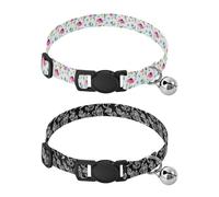 Lyeorm Watercolor Flowers White Floral Dog Collar 2 Pack Pet Cat Collar with Bells & Adjustable Buckle for Small Dogs Cats