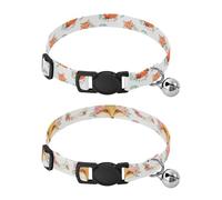 Lyeorm Watercolor Fox Watercolor Fox Head Dog Collar 2 Pack Pet Cat Collar with Bells & Adjustable Buckle for Small Dogs Cats