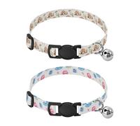 Lyeorm Watercolor Lamas Watercolor Astronauts Dog Collar 2 Pack Pet Cat Collar with Bells & Adjustable Buckle for Small Dogs Cats