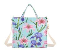 Lyeorm Watercolor Lilies Tote Bag for Women, Corduroy Tote Bags Crossbody Bag Shoulder Handbag Messenger Bag, M