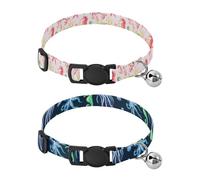 Lyeorm Watercolor Marine Watercolor Underwater Dog Collar 2 Pack Pet Cat Collar with Bells & Adjustable Buckle for Small Dogs Cats