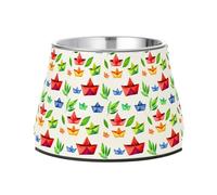 Lyeorm Watercolor Paper Boats Elevated Dog Bowls, Non-Slip Stainless Steel Raised Dog Food Bowl for Small Medium Large Pet
