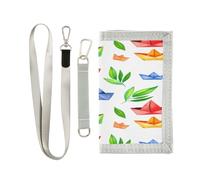 Lyeorm Watercolor Paper Boats Trifold Wallet, Slim Canvas Outdoor Wallet with Coin Pocket for Men and Women