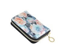 Lyeorm Watercolor Peonies Credit Card Holder for Women Men, RFID Blocking Card Case Wallet Small Leather Zipper Wallet with 11 Slots