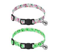 Lyeorm Watercolor Roses White Daisies Dog Collar 2 Pack Pet Cat Collar with Bells & Adjustable Buckle for Small Dogs Cats