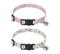 Lyeorm Watercolor Splashes Watercolor Wildflowers Dog Collar 2 Pack Pet Cat Collar with Bells & Adjustable Buckle for Small Dogs Cats