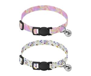Lyeorm Watercolor Splashes Watercolor Wildflowers Dog Collar 2 Pack Pet Cat Collar with Bells & Adjustable Buckle for Small Dogs Cats