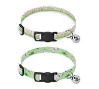 Lyeorm Watercolor Wildflowers White Butterflies Dog Collar 2 Pack Pet Cat Collar with Bells & Adjustable Buckle for Small Dogs Cats