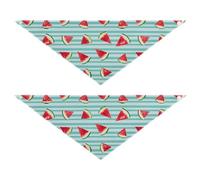 Lyeorm Watermelon on Striped Dog Bandanas 2PCS Washable Kerchief Scarf Reversible Triangle Bibs for Small Medium Large Dogs & Pet