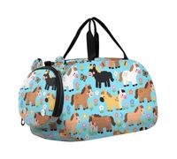 Lyeorm Whimsical Horse Pattern Kids Duffle Bag, Overnight Travel Sport Gym Bags with Shoe Compartment for Boys & Girls