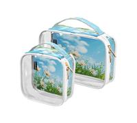 Lyeorm White Daisies Toiletry Bag - Clear Travel Makeup Bag - Waterproof Cosmetic Bag for Women Men - Carry on Travel Accessories Bag