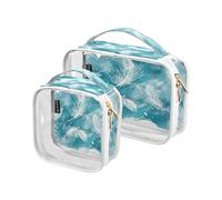 Lyeorm White Feathers Toiletry Bag - Clear Travel Makeup Bag - Waterproof Cosmetic Bag for Women Men - Carry on Travel Accessories Bag