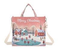 Lyeorm Winter Village Scene Tote Bag for Women, Corduroy Tote Bags Crossbody Bag Shoulder Handbag Messenger Bag, S