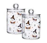Lyeorm Witch Hat Pattern Apothecary Jars with Lid 4 Pack Qtip Holder Dispenser Bathroom Storage Organizer Clear Plastic Canister Jar for Cotton Ball, Cotton Swab