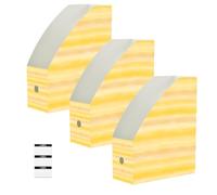 Lyeorm Yellow Stripe 6 Pack Magazine File Holder Foldable Desk Storage Box for Book File Folders Vertical Magazine Organizer with Label for Home Office