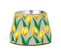 Lyeorm Yellow Tulips Elevated Dog Bowls, Non-Slip Stainless Steel Raised Dog Food Bowl for Small Medium Large Pet