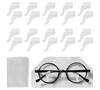 Lyeteung 10 Pairs 20x11 mm Glasses Ear Grips, Silicone Glasses Temple Holders, Anti Slip Ear Hook Grip, Glasses Grips Behind Ears, with Glasses Cloth, for Spectacle, Reading Glasses, White