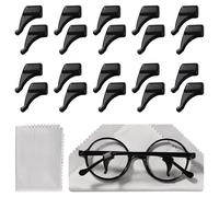 Lyeteung 10 Pairs 20x11 mm Glasses Ear Grips, Silicone Glasses Temple Holders, Anti Slip Ear Hook Grip, Glasses Grips Behind Ears, with Glasses Cloth, for Spectacle, Reading Glasses, Black