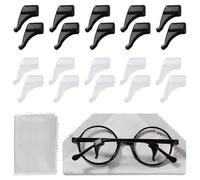 Lyeteung 10 Pairs 20x11 mm Glasses Ear Grips, Silicone Glasses Temple Holders, Anti Slip Ear Hook Grip, Glasses Grips Behind Ears, with Glasses Cloth, for Spectacle, Reading Glasses, White/Black