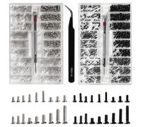 Lyeteung 1000 PCS M1.2/M1.4/M2 Tiny Micro Repair Screw Kit, Electronic Repair Micro Screws, Tiny Micro Screws Set, with Screwdriver and Tweezers, for Spectacles, Laptop, Watches, Silver, Black