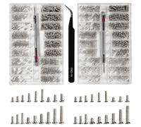 Lyeteung 1000 PCS M1.2/M1.4/M2 Tiny Micro Repair Screw Kit, Tiny Micro Screws Set, Electronic Repair Micro Screws, with Screwdriver and Tweezers, for Spectacles, Laptop, Watches, Silver