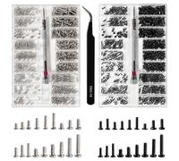 Lyeteung 1000 PCS M1.2/M1.4/M2 Tiny Micro Repair Screw Kit, Tiny Micro Screws Set, Electronic Repair Micro Screws, with Screwdriver and Tweezers, for Spectacles, Laptop, Watches, Silver, Black