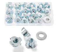 Lyeteung 20 PCS M10 × 12mm T Nuts, Four Pronged Tee Nuts, Threaded Insert T Nut, with 5 PCS Washers, for Wood, Cabinetry, Furniture