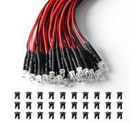 Lyeteung 30 PCS 3mm 12V Prewired LED Diodes Light, Red, 20cm Prewired LED Light Emitting Diode + 30 PCS 3mm Plastic Holder