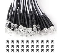 Lyeteung 30 PCS 3mm 12V Prewired LED Diodes Light, White, 20cm Prewired LED Light Emitting Diode + 30 PCS 3mm Plastic Holder