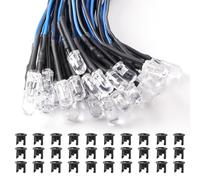 Lyeteung 30 PCS 5mm 12V Prewired LED Diodes Light, Blue, 20cm Prewired LED Light Emitting Diode + 30 PCS 5mm Plastic Holder