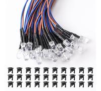 Lyeteung 30 PCS 5mm 12V Prewired LED Diodes Light, Ice Blue, 20cm Prewired LED Light Emitting Diode + 30 PCS 5mm Plastic Holder