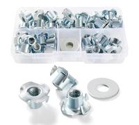 Lyeteung 30 PCS M8 × 11mm T Nuts, Four Pronged Tee Nuts, Threaded Insert T Nut, with 5 PCS Washers, for Wood, Cabinetry, Furniture
