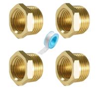Lyeteung 4 PCS G3/8 Male to G1/4 Female Brass Reducer Connector, Brass Hex Bushing Reducer Connector with Raw Material Tape, for Pipe Connecting Conversion
