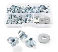 Lyeteung 45 PCS M6 × 10mm T Nuts, Four Pronged Tee Nuts, Threaded Insert T Nut, with 10 PCS Washers, for Wood, Cabinetry, Furniture