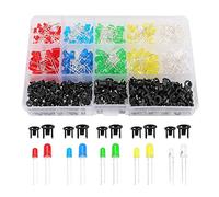 Lyeteung 475 PCS 3mm + 5mm LED Diode Kit with Plastic Diode Holder, 2-Pin Light Emitting Diode with Diffused Colored Len, Round Head LED Diode, White/Green/Red/Blue/Yellow