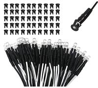 Lyeteung 50 PCS 3mm 12V Prewired LED Diodes Light, White, 20cm Prewired LED Light Emitting Diode + 50 PCS 3mm Plastic LED Holder