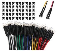 Lyeteung 50 PCS 3mm 12V Prewired LED Diodes Light, White Red Yellow Blue Green, 20cm Prewired LED Light Emitting Diode + 50 PCS 3mm Plastic LED Holder